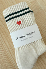 Le Bon - Broderade Boyfriend-strumpor MJÖLK + HJÄRTA