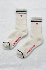 Le Bon - Broderade Boyfriend-strumpor MJÖLK + HJÄRTA