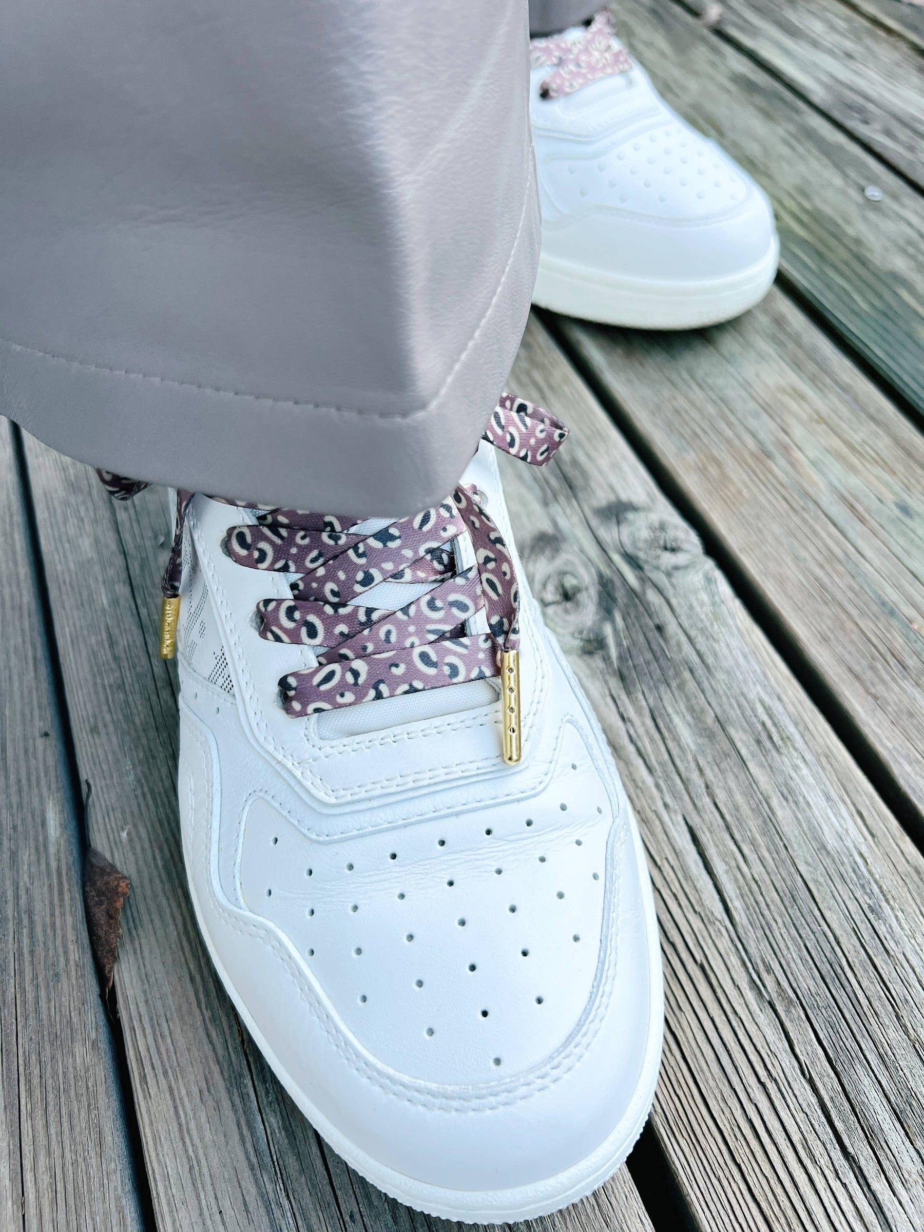 Mauve Classic Leopard Platta Skosnören med Leopardmönster: 120cm/47,2 tum
