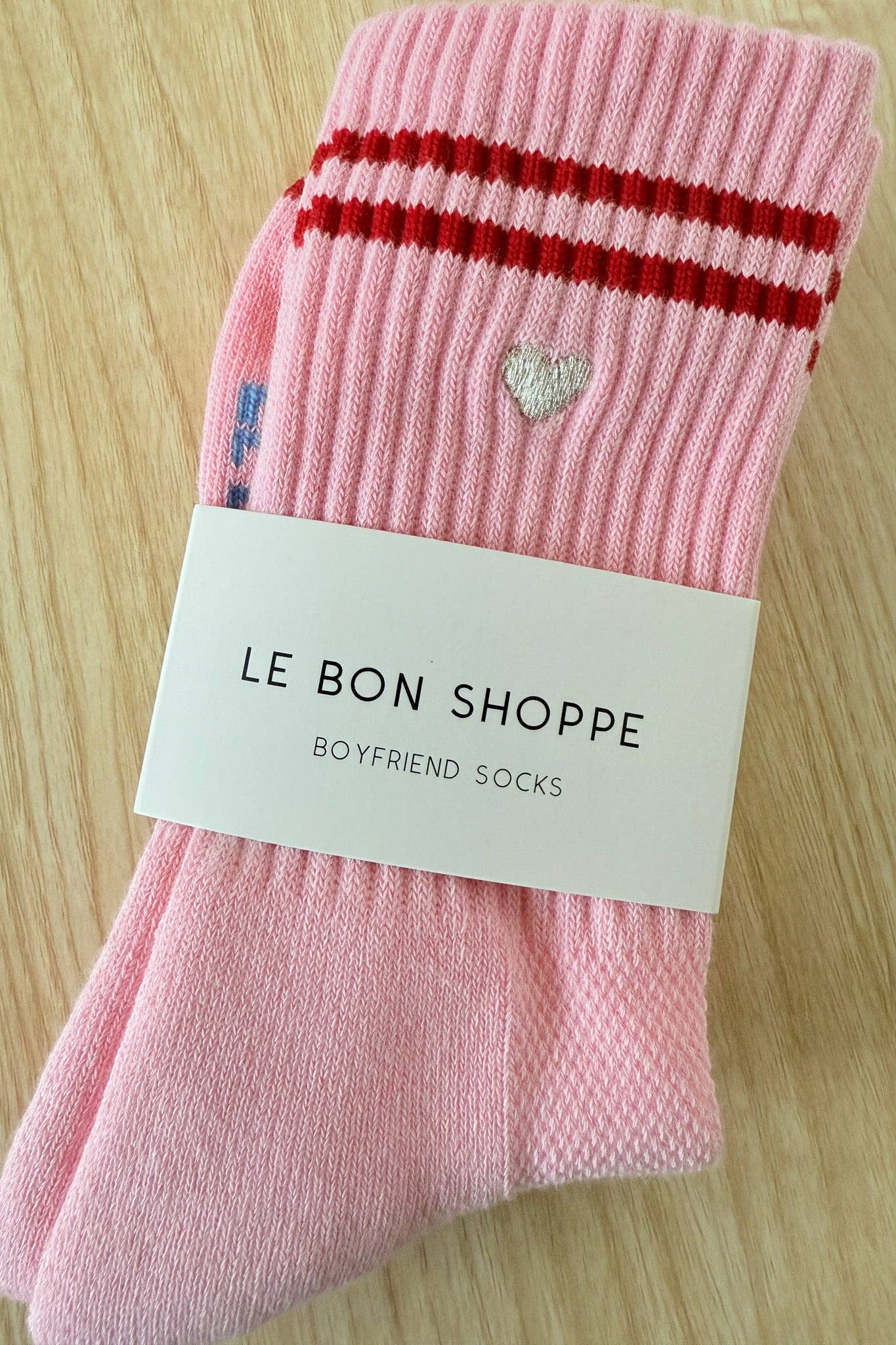 Le Bon - Broderade Boyfriend-strumpor Amour Rosa + Hjärta