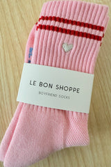 Le Bon - Broderade Boyfriend-strumpor Amour Rosa + Hjärta