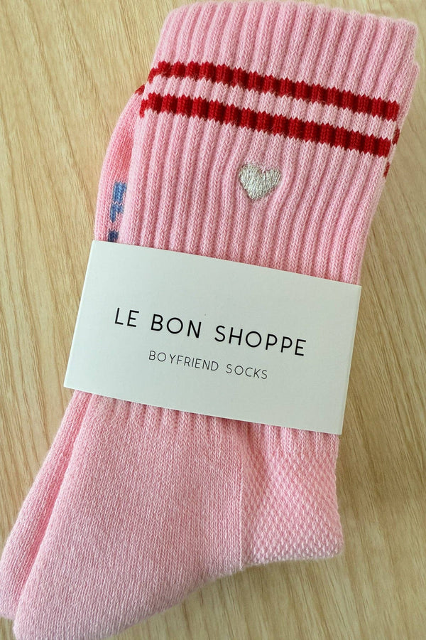 Le Bon - Broderade Boyfriend-strumpor Amour Rosa + Hjärta