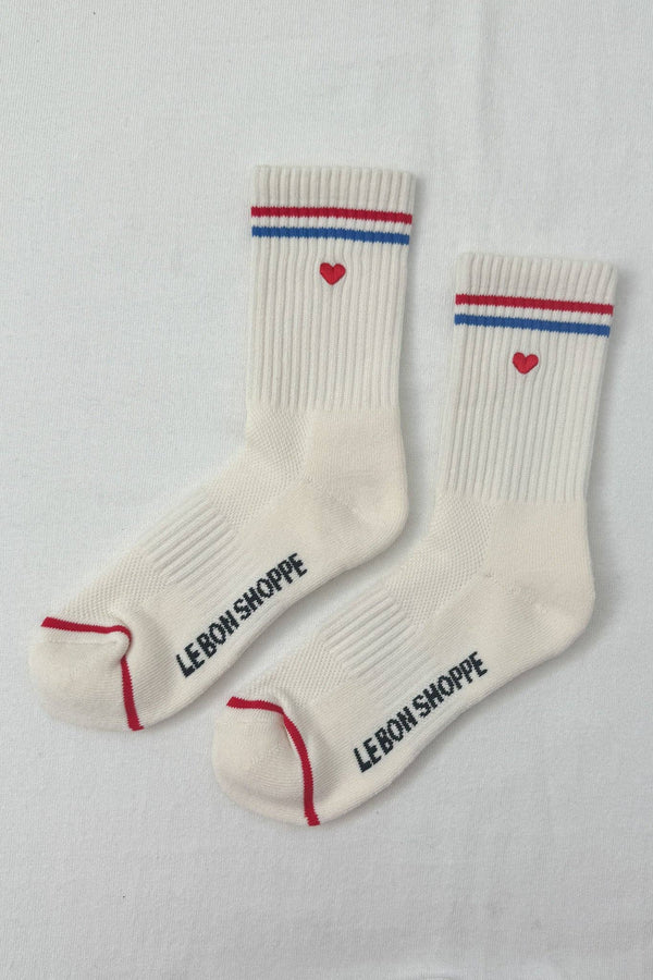 Le Bon - Broderade Boyfriend-strumpor MJÖLK + HJÄRTA