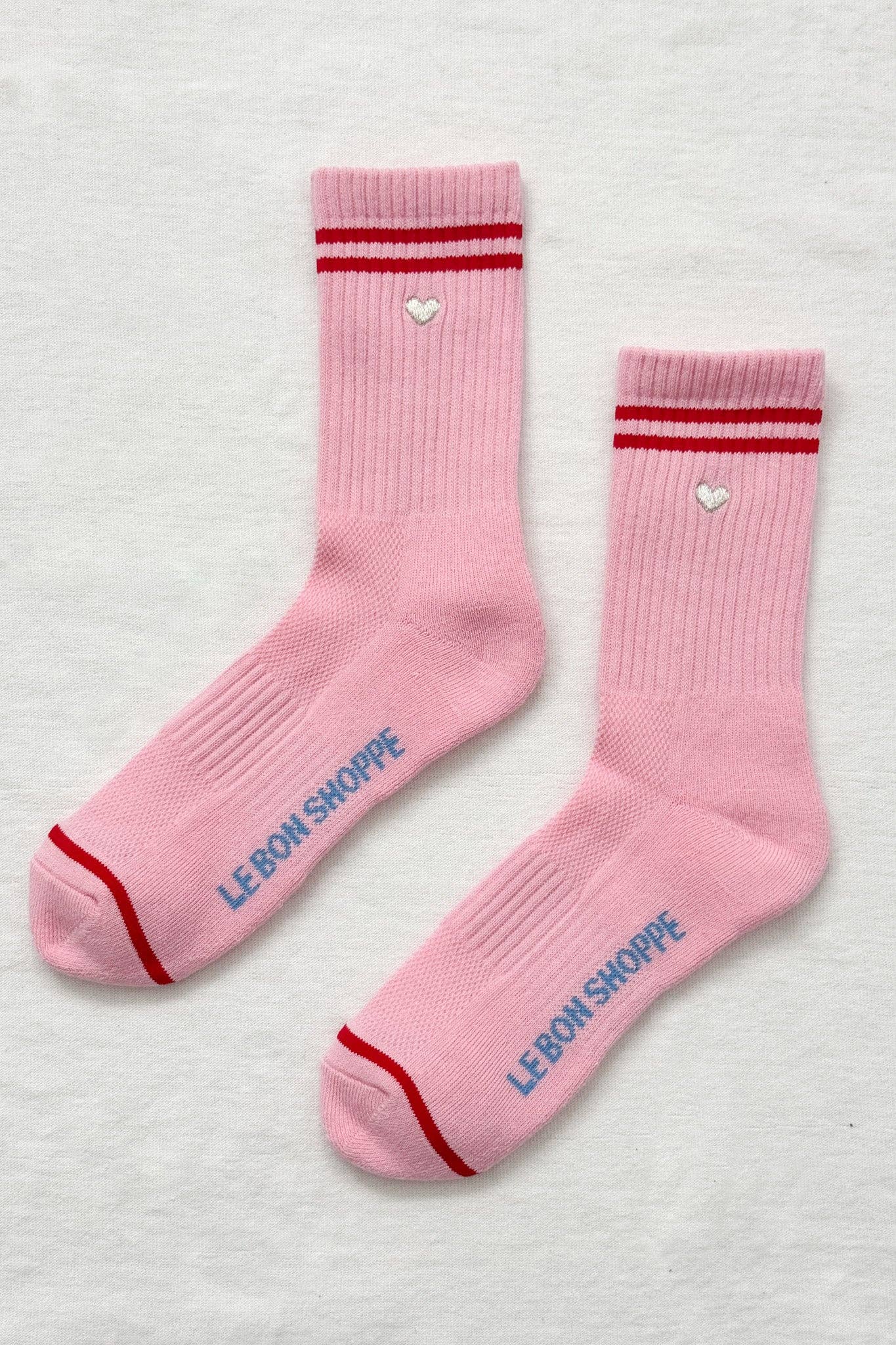 Le Bon - Broderade Boyfriend-strumpor Amour Rosa + Hjärta