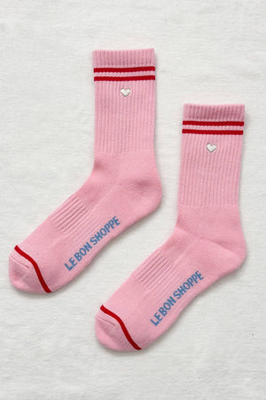 Le Bon - Broderade Boyfriend-strumpor Amour Rosa + Hjärta