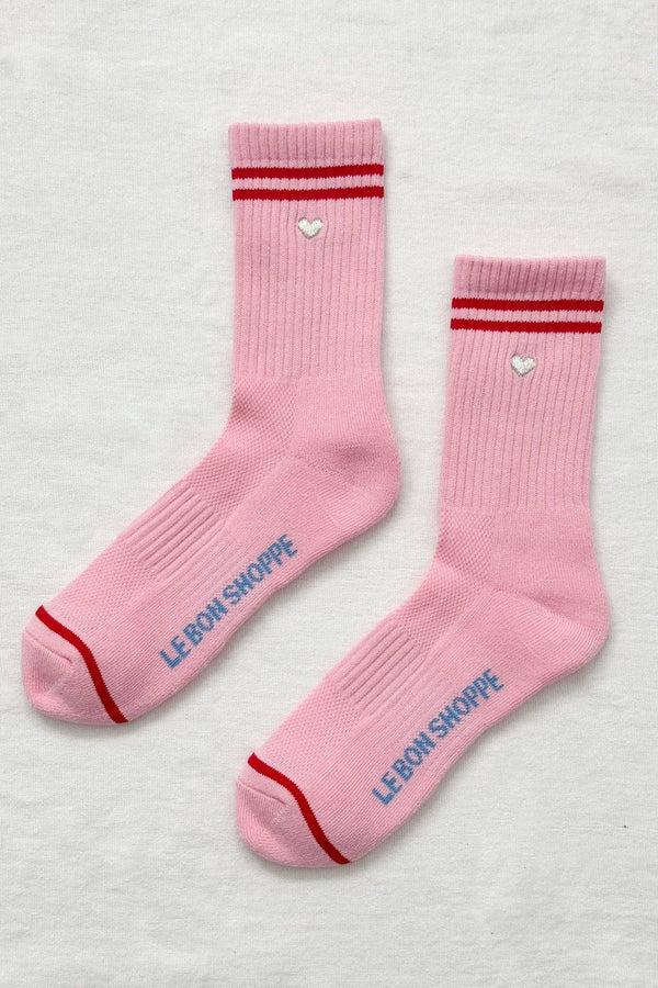 Le Bon - Broderade Boyfriend-strumpor Amour Rosa + Hjärta